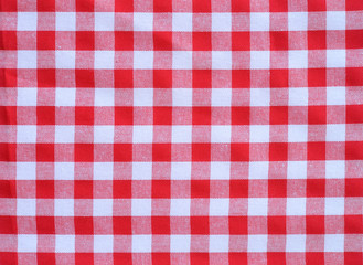 red checkered fabric closeup , tablecloth texture