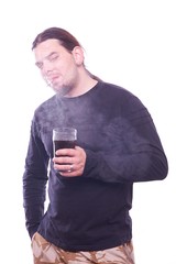 Dude with beer glass smoking