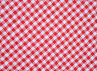 red checkered fabric closeup , tablecloth texture