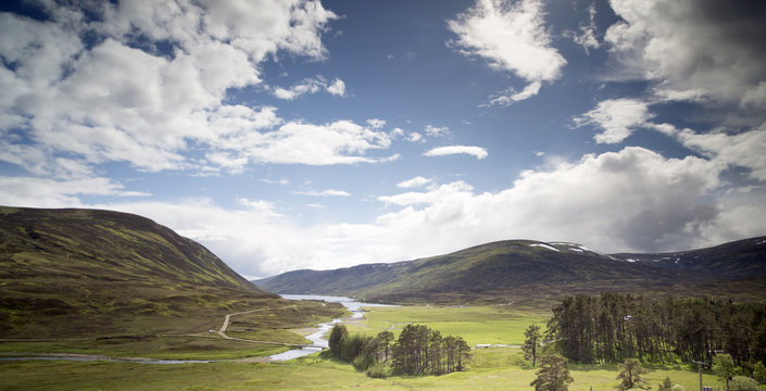 Loch And Mountain Landscape In The Cairngorm National Park, Scot