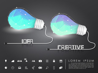 polygon idea and creative light bulb with business icon