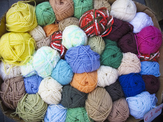 Colorful balls of wool yarn