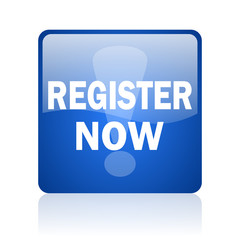 register now blue glossy web icon