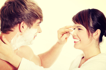 Young couple in bathroom
