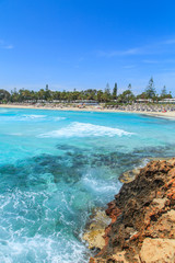 A view of a azzure water and Nissi beach in Aiya Napa, Cyprus