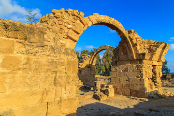 Ruins of ancient Greek arches in Paphos, Cyprus