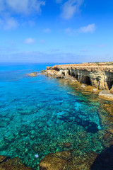Fototapeta na wymiar A view of a sea shore in Kavo Greko nenar Aiya Napa, Cyprus