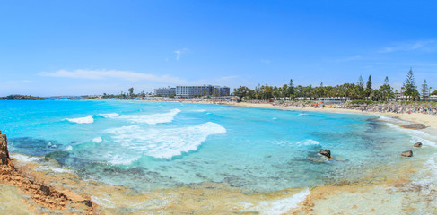 A view of a azzure water and Nissi beach in Aiya Napa, Cyprus