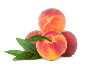 Ripe peaches fruit isolated on white background