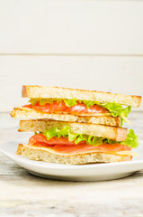 panini sandwiches with salmon, cheese and salad