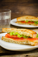 panini sandwiches with salmon, cheese and salad
