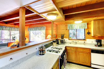 Kitchen interior in log cabin house
