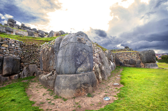 Walls of Sacsayhuaman Fortress, in Cusco, Peru