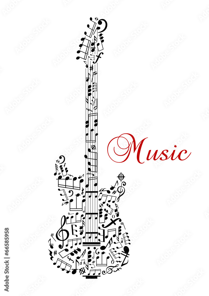 Wall mural guitar silhouette with musical notes