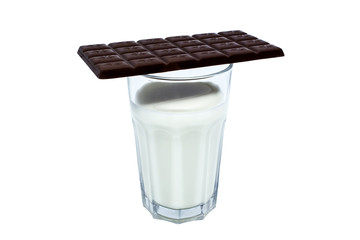 glass of milk and milk chocolate