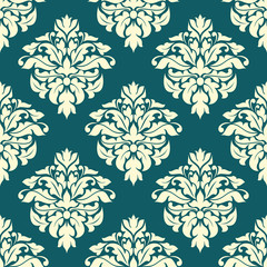 Damask seamless pattern with green and beige colors