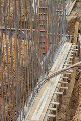 Reinforcing for concrete wall standing in a cement
