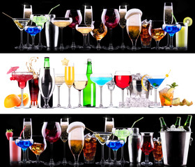 different alcohol drinks set
