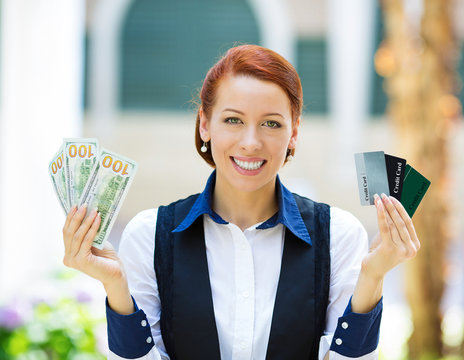 Bank agent showing convinience of electronic money
