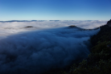 Cloud-filled valley in the Blue Mountains, Australia 