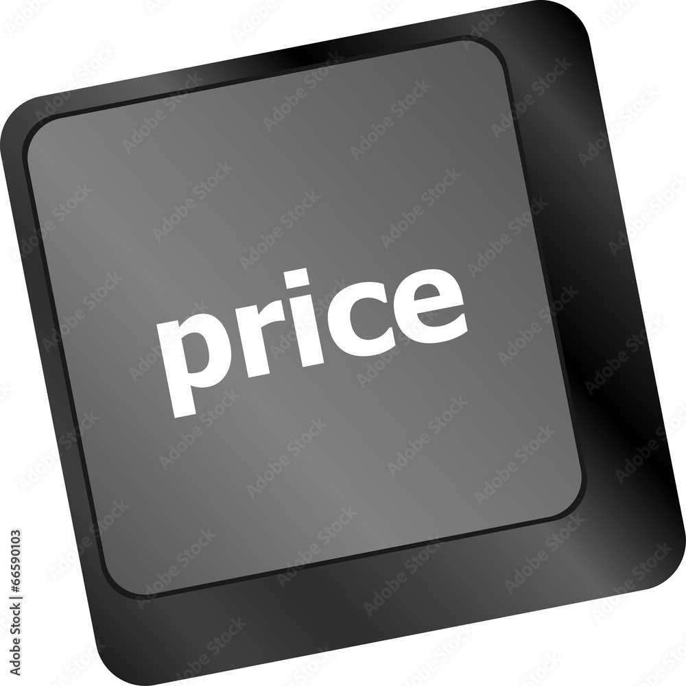 Poster computer keyboard with word price button or key