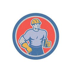 Metallic Construction Worker Thumbs Up Circle Retro