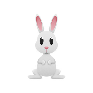 white rabbit easter is cute cartoon design of paper cut