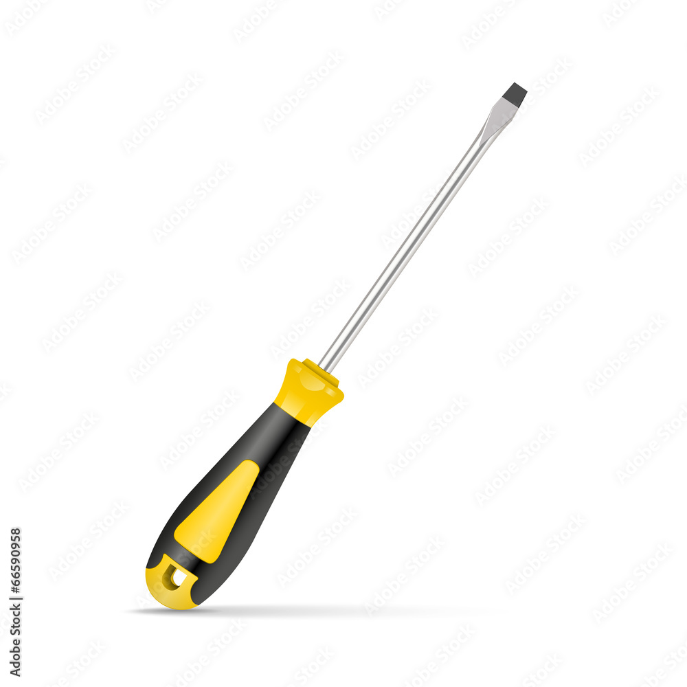 Wall mural yellow screwdriver isolated on white background