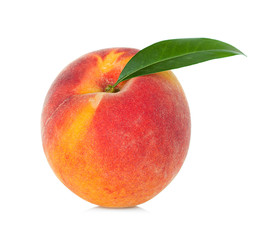Peach with leaf isolated on white
