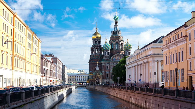 Church on the Spilled Blood. St. Petersburg. Russia. timelapse