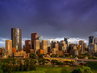Fototapeta na wymiar Calgary skyline at night with Bow River