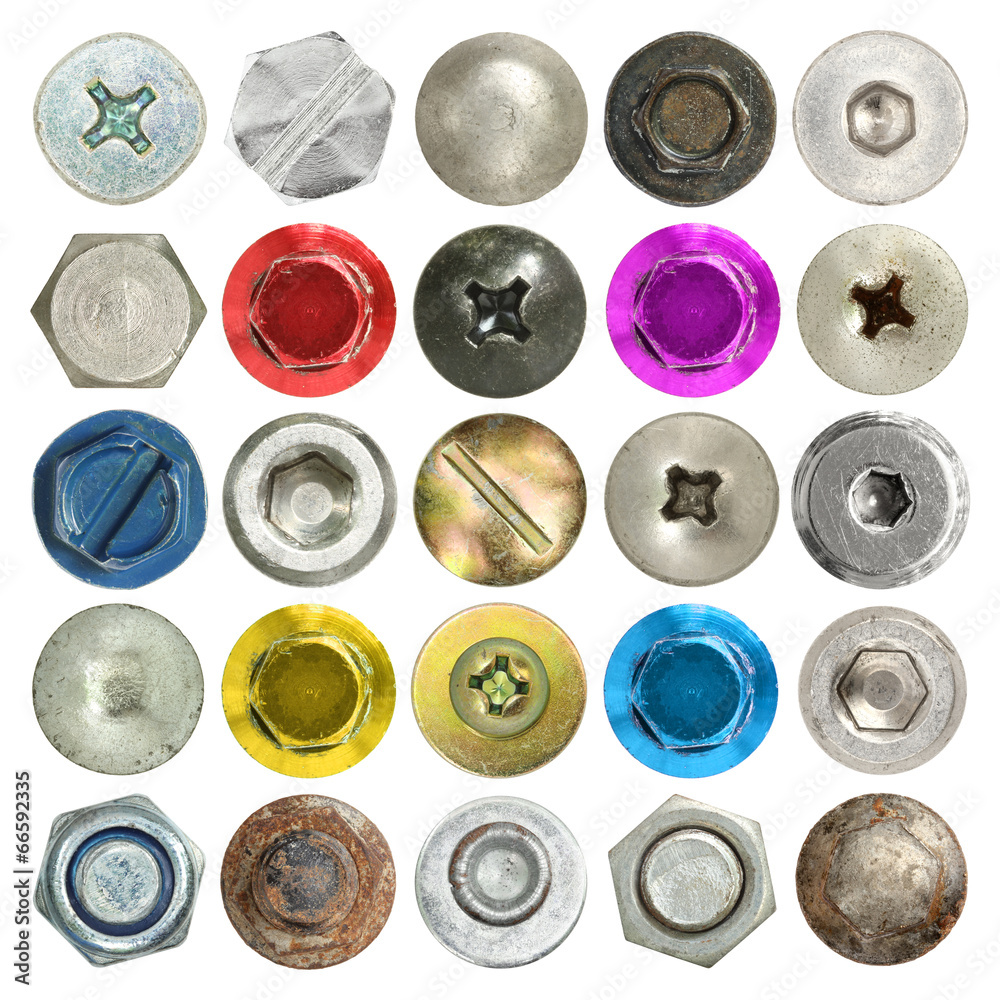 Wall mural screws head collection set isolated on white background