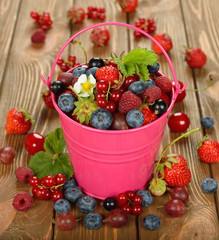 Various berries in a bucket