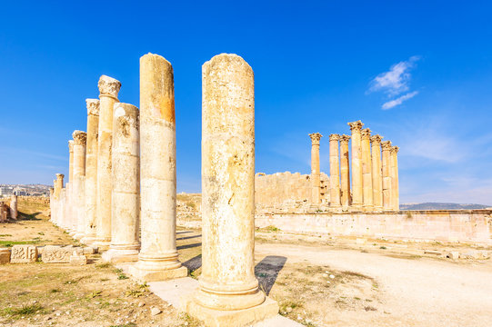 Columns and the Temple of Artemis in Jerash, Jordan