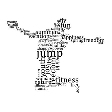 Jumping people silhouette made with words