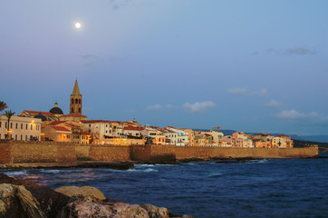Old Town of Alghero, Sardinia Island, Italy in the sunset