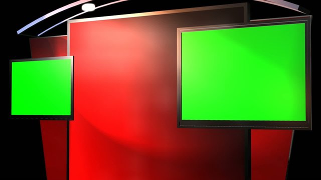 Virtual Studio Background with animated Green Screen TV