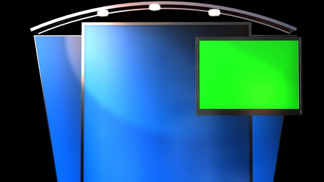 Virtual Studio Background with animated Green Screen TV