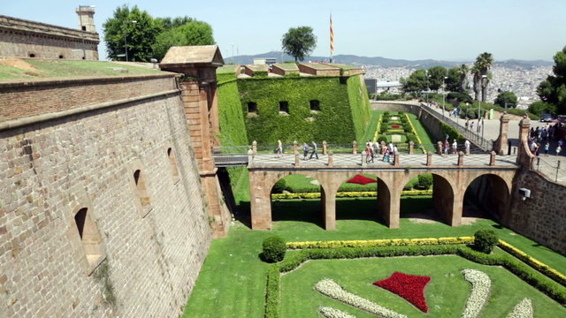 View of Montjuic Castle in summer. Barcelona, Spain