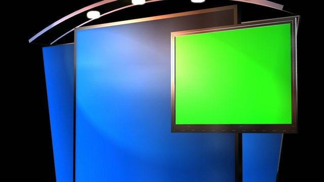 Virtual Studio Background with animated Green Screen TV