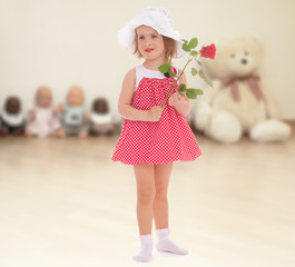 little girl in a red dress