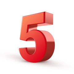 3d shiny red number 5