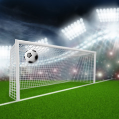 Fototapeta premium soccer ball flies into the goal
