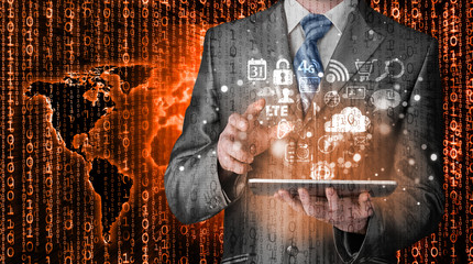 Business man use tablet pc with colorful application icons