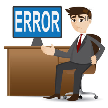 cartoon businessman showing error computer