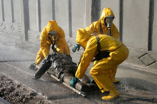 Man in chemical protection suit