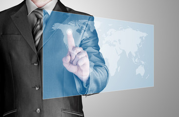 business man touch world map and connection