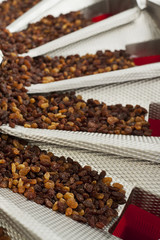 raisins in raisin production factory packaging