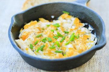 Breakfast, scrambled eggs with chives