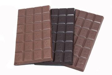 bars of dark and milk chocolate and chocolate with hazelnuts